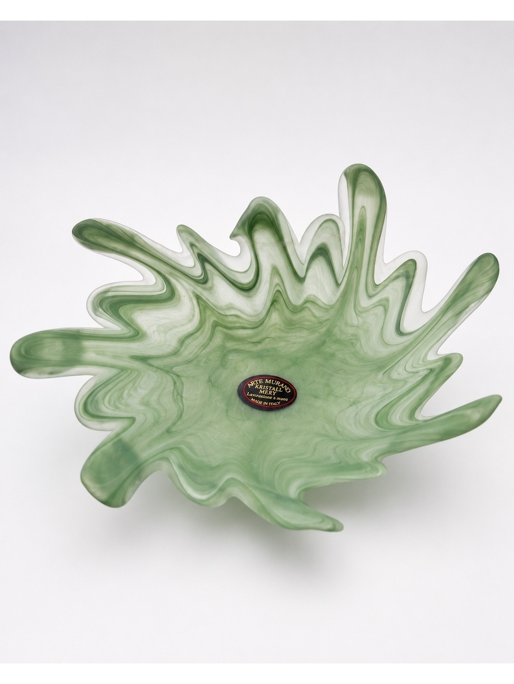 Vintage Arte Murano Kristall Mery Green Swirl Art Glass Bowl Italy